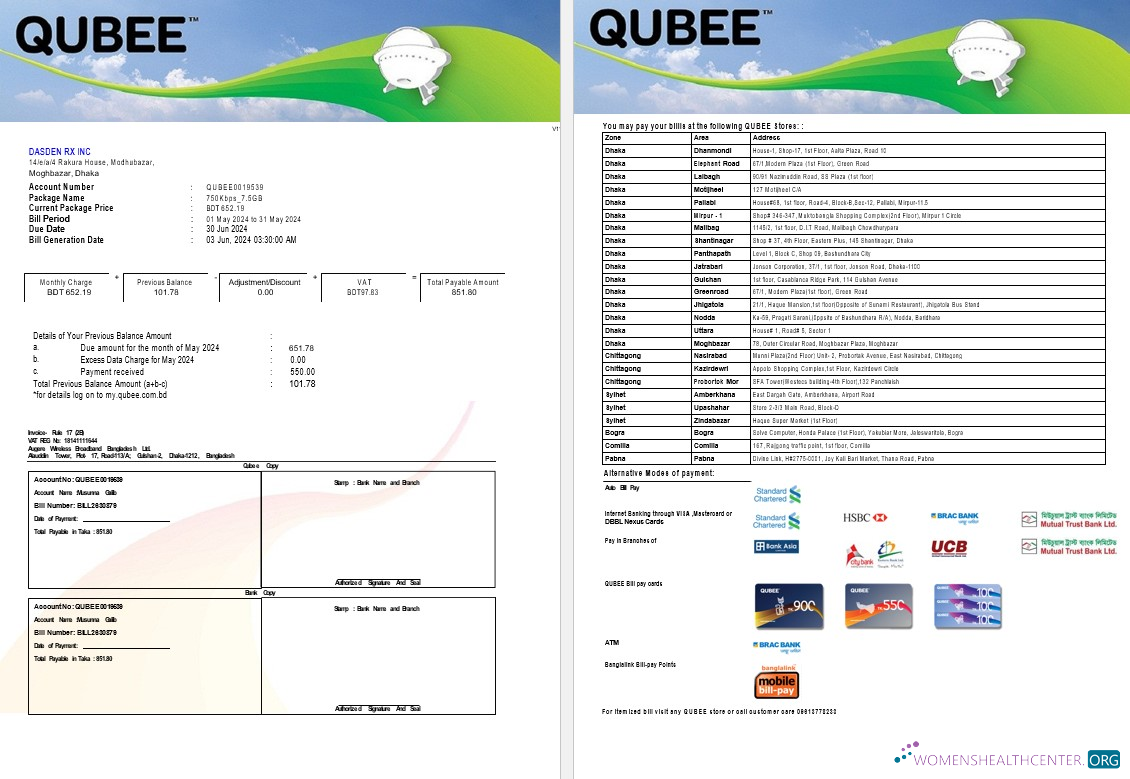 Download PAKISTAN QUBEE business utility bill Word and PDF template Photoshop template